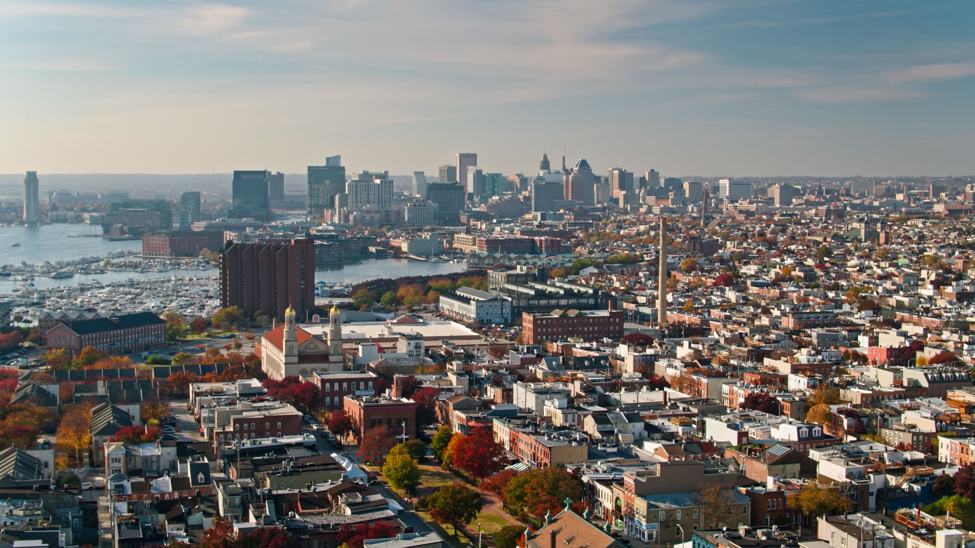 Drone Shot of Canton, Baltimore in Fall